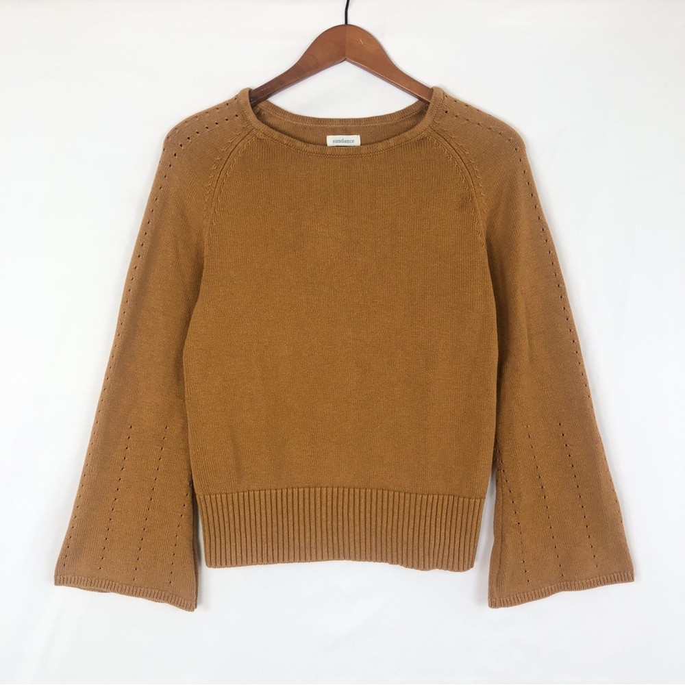 Sundance Flare Bell Sleeve‎ Wool Supima Cotton Sweater Orange Brown